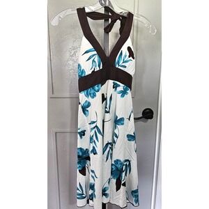 Speechless Floral Halter Dress White Blue Brown Fit Flare Size 3